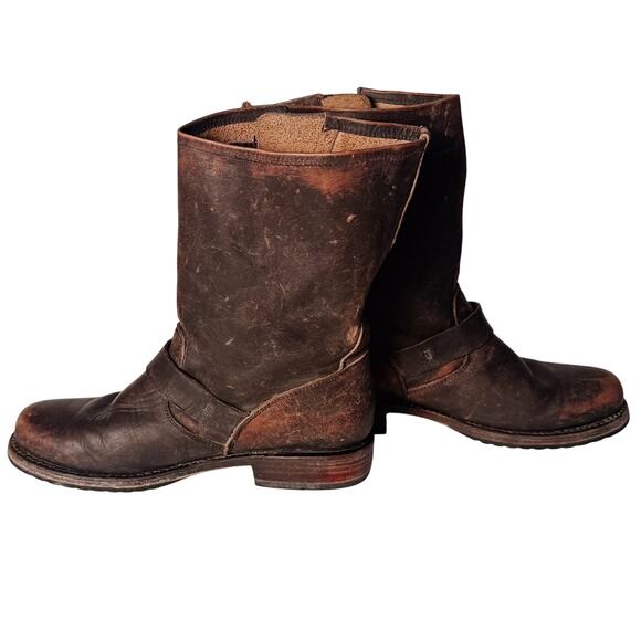 Frye Veronica Short Boots Womens sz 9 Brown Black Distressed Flat Engineer Biker - Picture 3 of 8